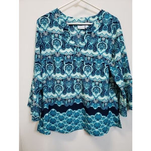 Kim Rogers Blue Green Women's L Top With Bell Sleeves polyester